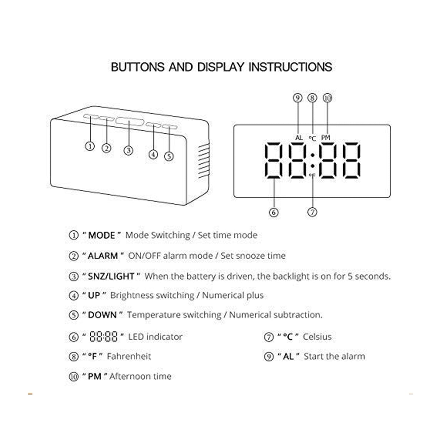 Digital Mirror Alarm Clock with Temperature Display | Smart Night Sensor | LED Display | Snooze Function | Battery Operated