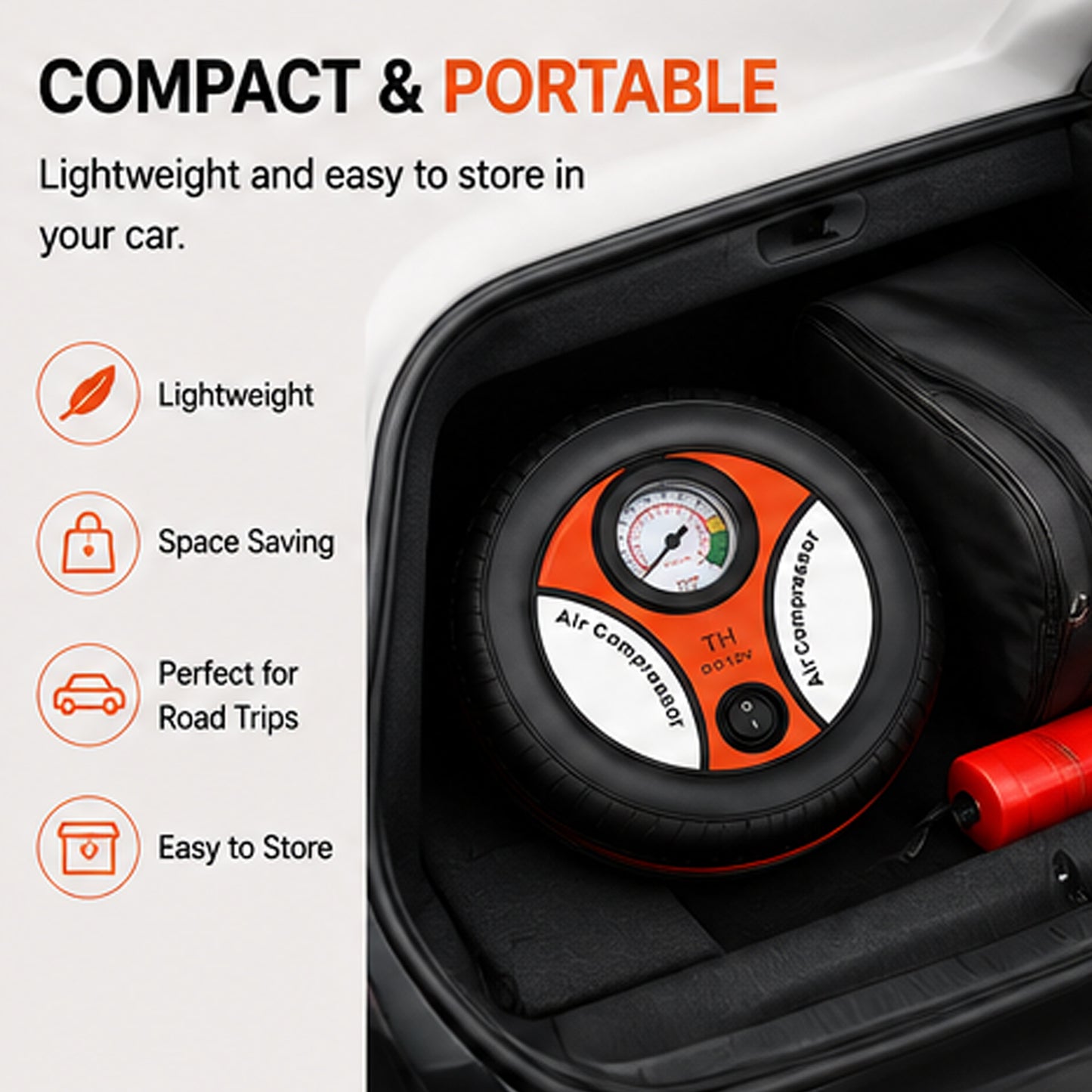 Portable Tyre Air Compressor Pump with Pressure Gauge