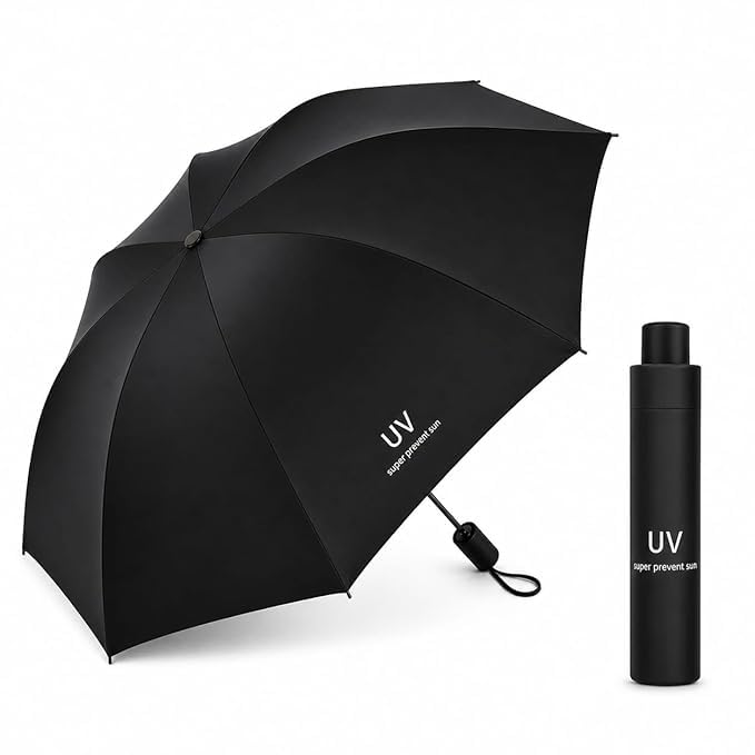 Automatic Folding Umbrella for Men & Women | Auto Open & Close | Windproof | UV Protection | Compact Travel Umbrella for Sun & Rain (Black) - M11