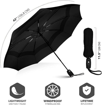 Automatic Folding Umbrella for Men & Women | Auto Open & Close | Windproof | UV Protection | Compact Travel Umbrella for Sun & Rain (Black) - M11