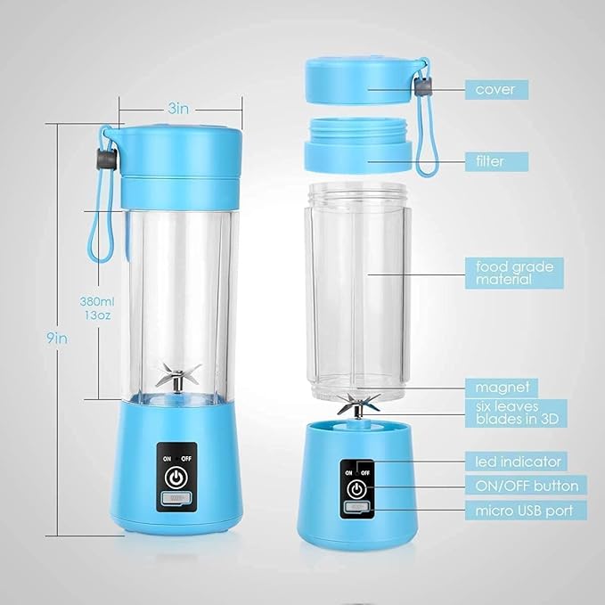 Portable Blender | 380ML USB Rechargeable Mini Juicer | 6 Stainless Steel Blades | Personal Smoothie Maker for Shakes, Juice &amp; Protein | Lightweight Travel Blender | Multi Colour