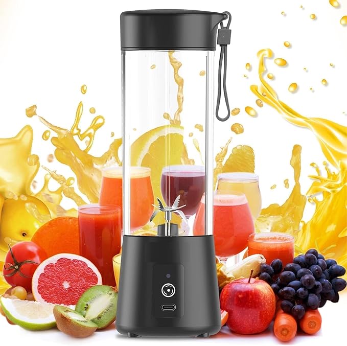 Portable Blender | 380ML USB Rechargeable Mini Juicer | 6 Stainless Steel Blades | Personal Smoothie Maker for Shakes, Juice &amp; Protein | Lightweight Travel Blender | Multi Colour