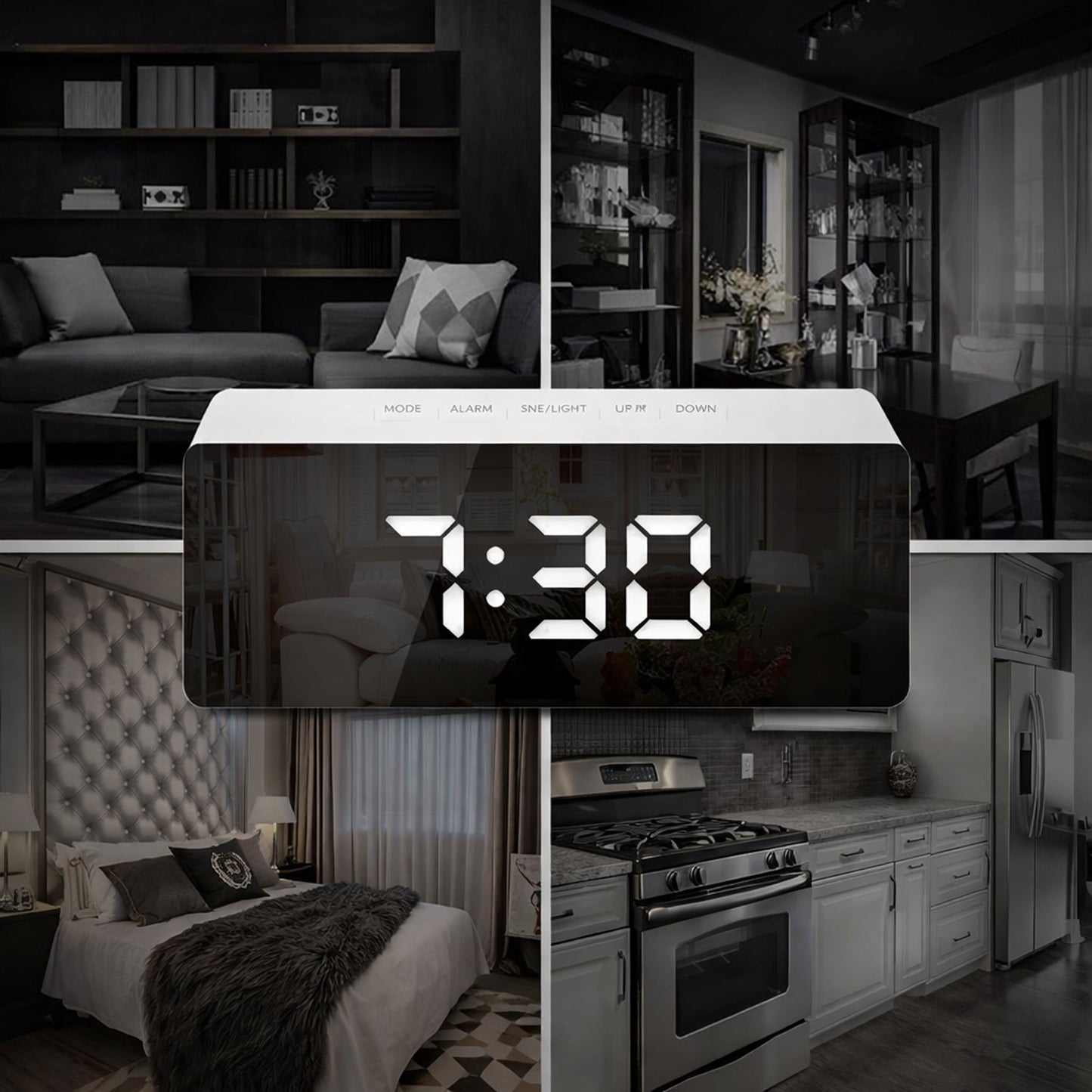 Digital Mirror Alarm Clock with Temperature Display | Smart Night Sensor | LED Display | Snooze Function | Battery Operated