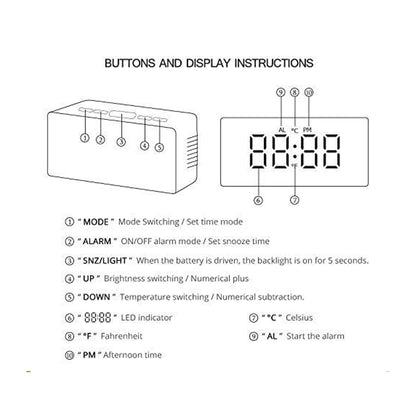 Digital Mirror Alarm Clock with Temperature Display | Smart Night Sensor | LED Display | Snooze Function | Battery Operated