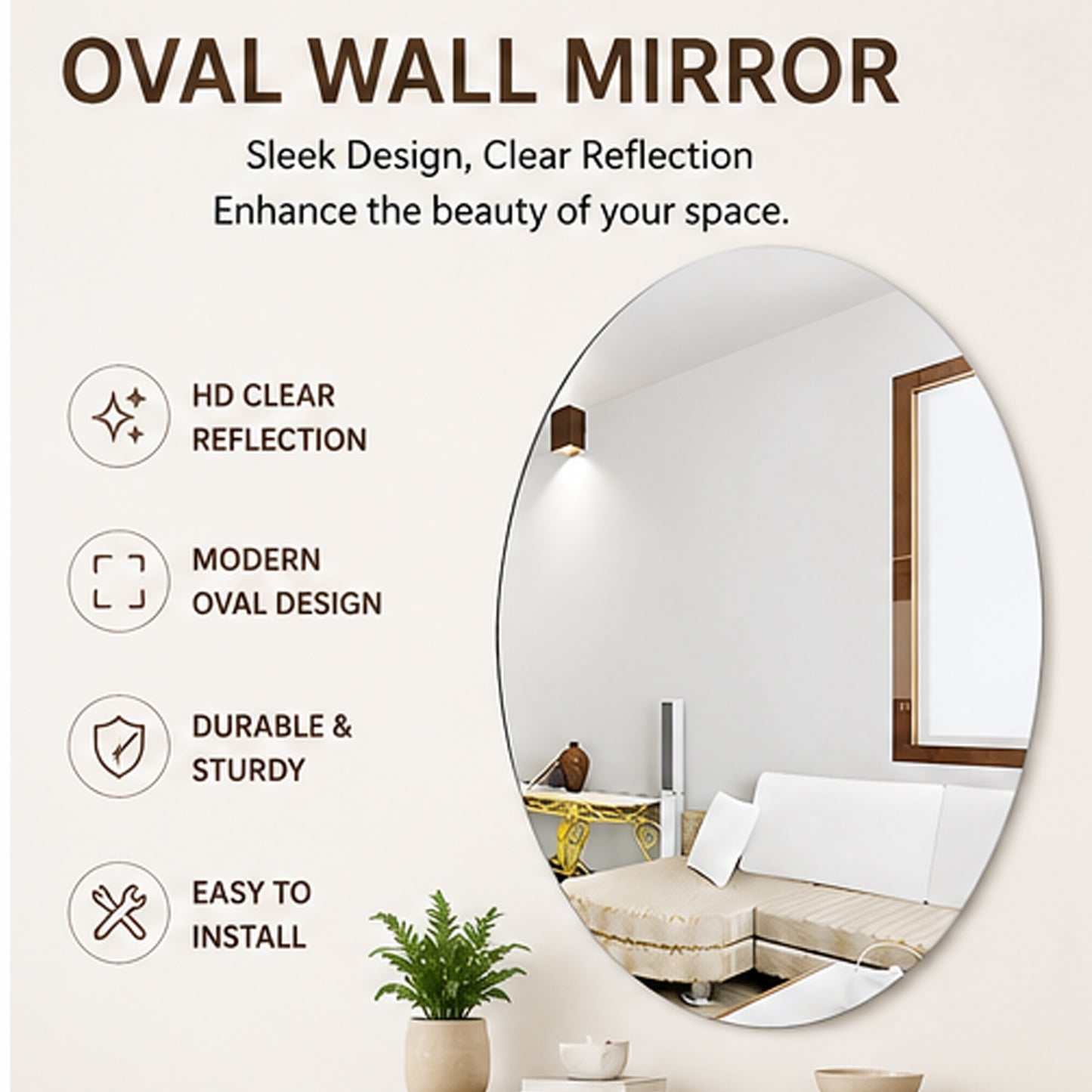 Modern Oval Wall Mirror for Bedroom, Living Room & Bathroom