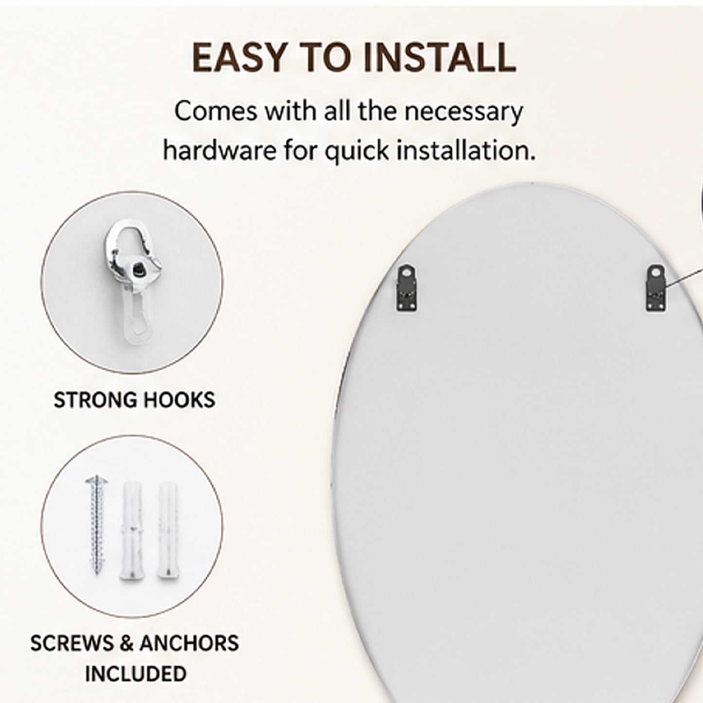 Modern Oval Wall Mirror for Bedroom, Living Room & Bathroom