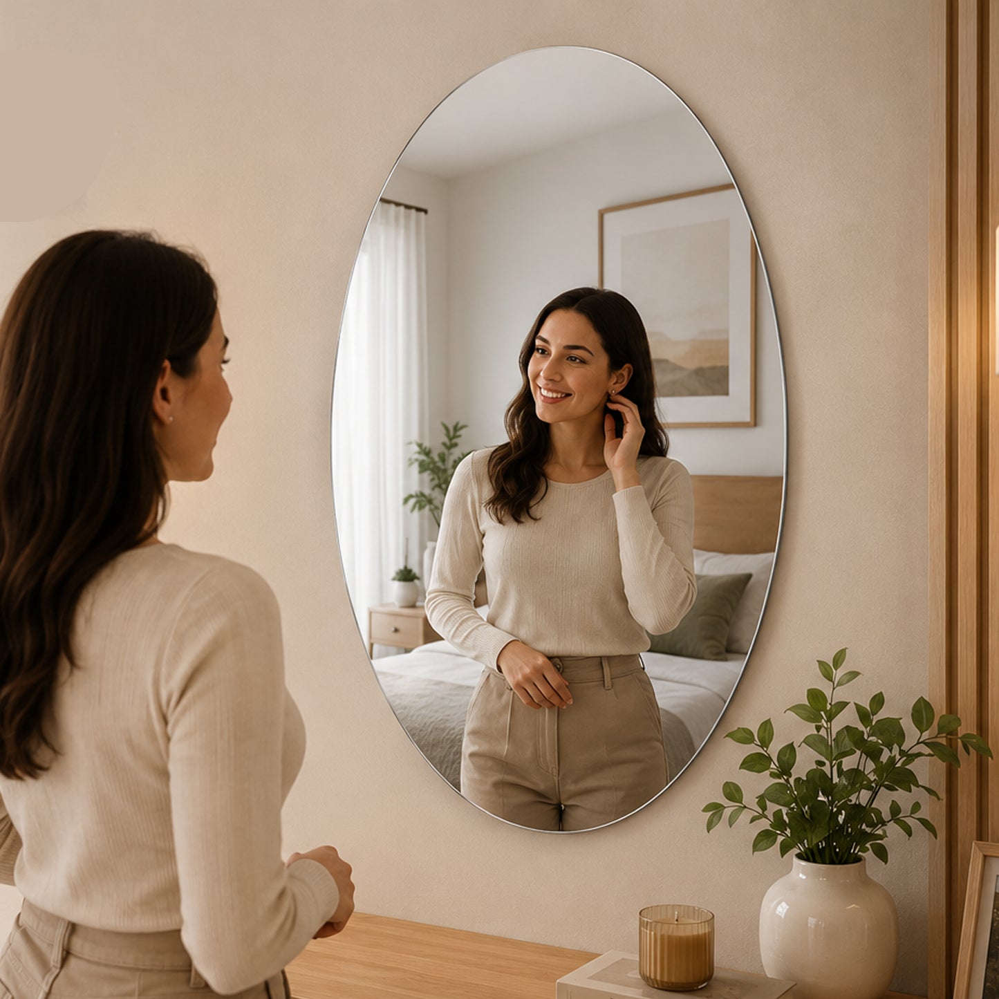 Modern Oval Wall Mirror for Bedroom, Living Room & Bathroom