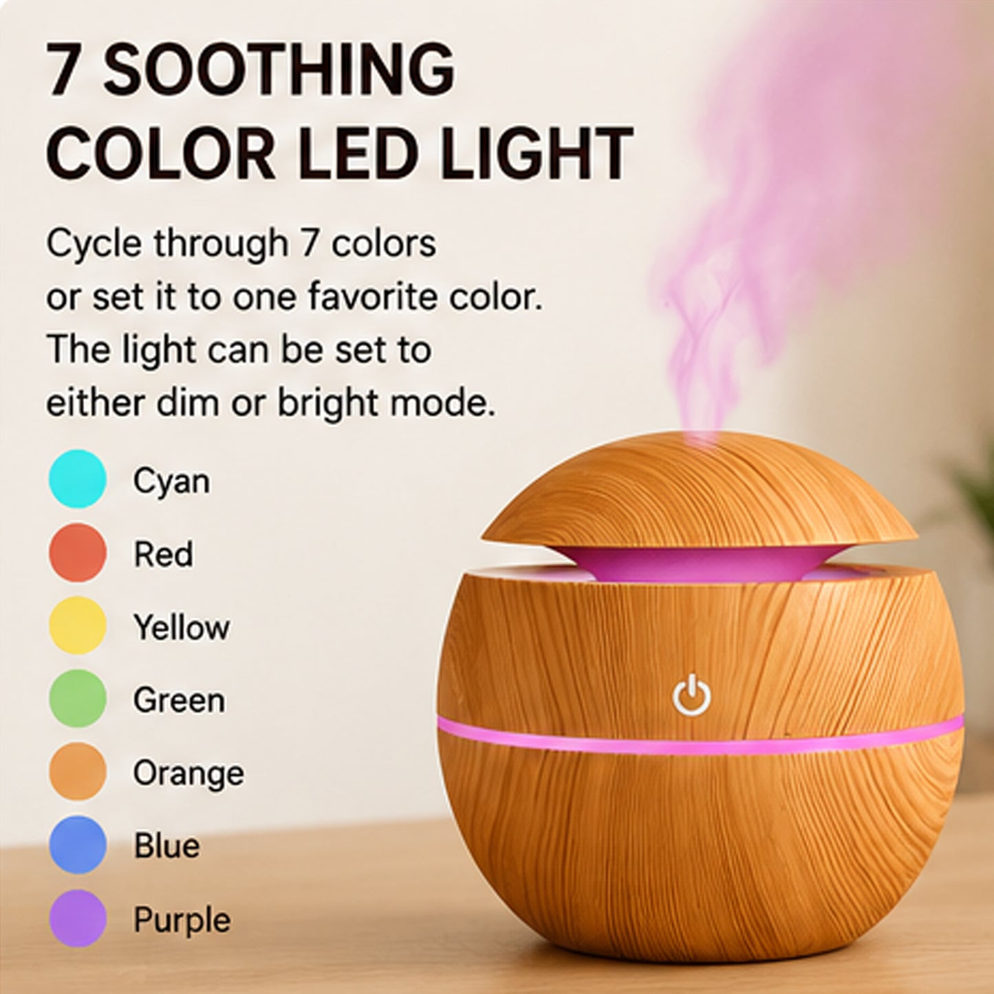 Ultrasonic Aroma Humidifier with 7 Color LED Light