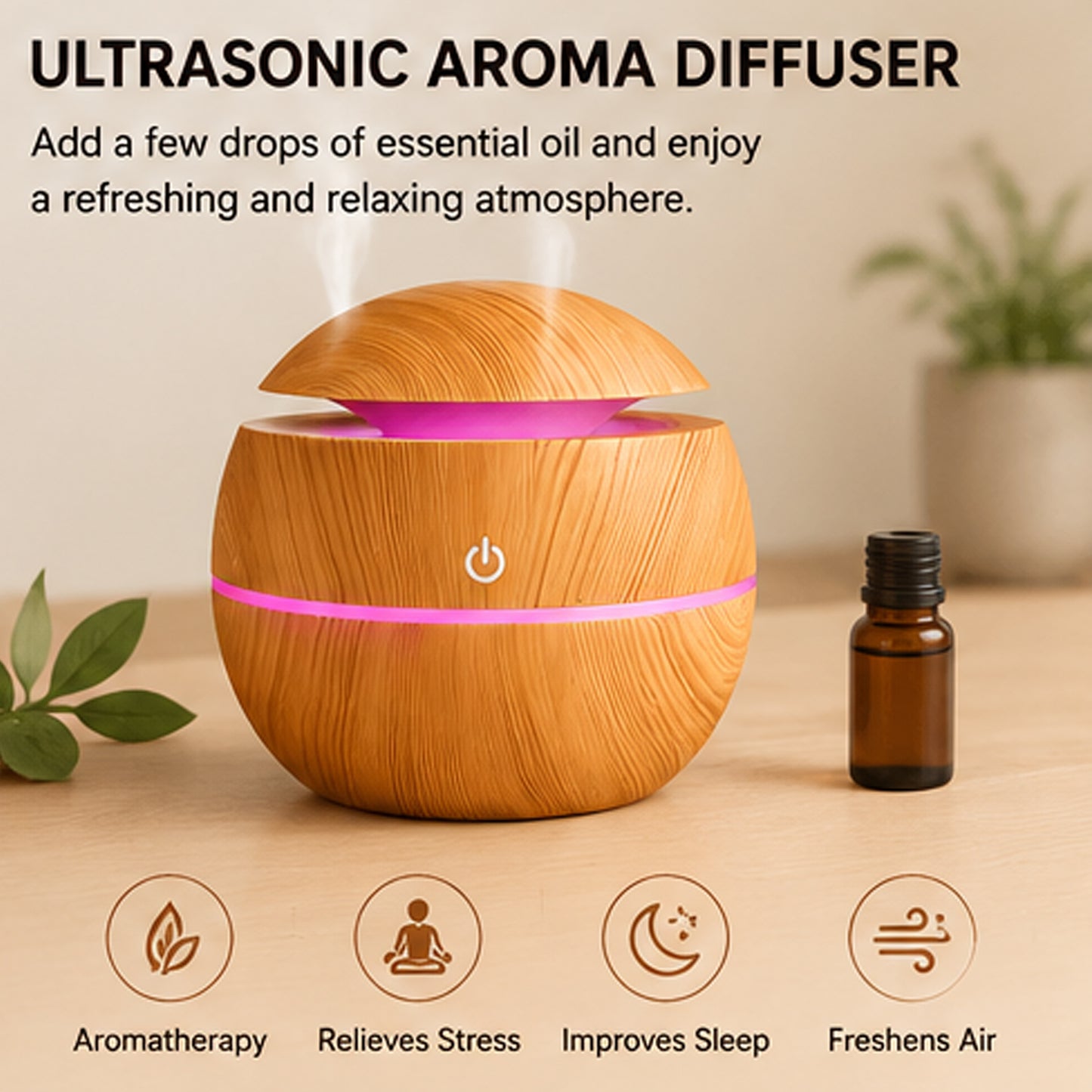 Ultrasonic Aroma Humidifier with 7 Color LED Light