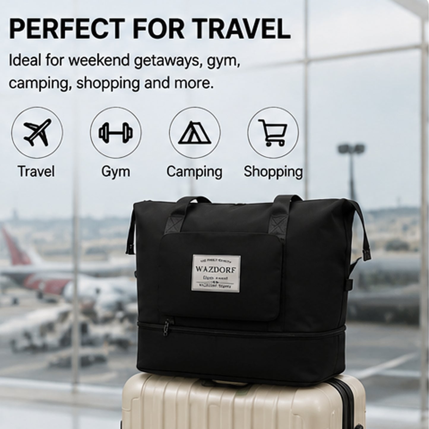 Large Foldable Travel Bag with Shoe Compartment & Wet Pocket | Assorted Colors