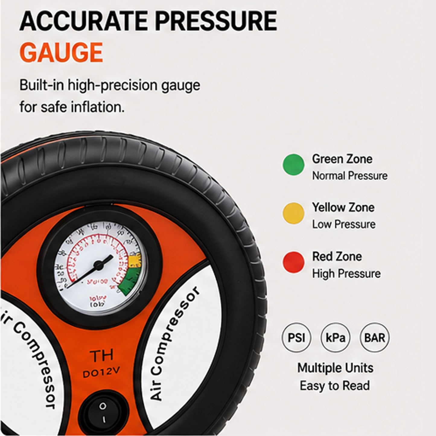 Portable Tyre Air Compressor Pump with Pressure Gauge