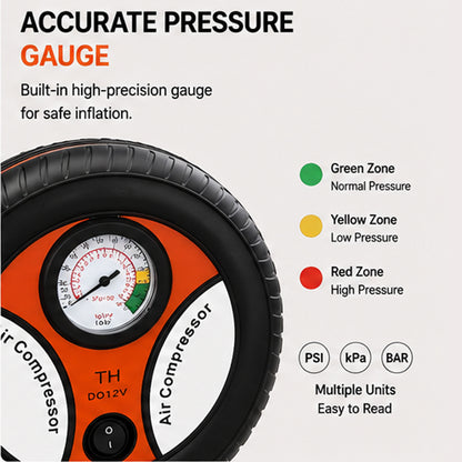 Portable Tyre Air Compressor Pump with Pressure Gauge