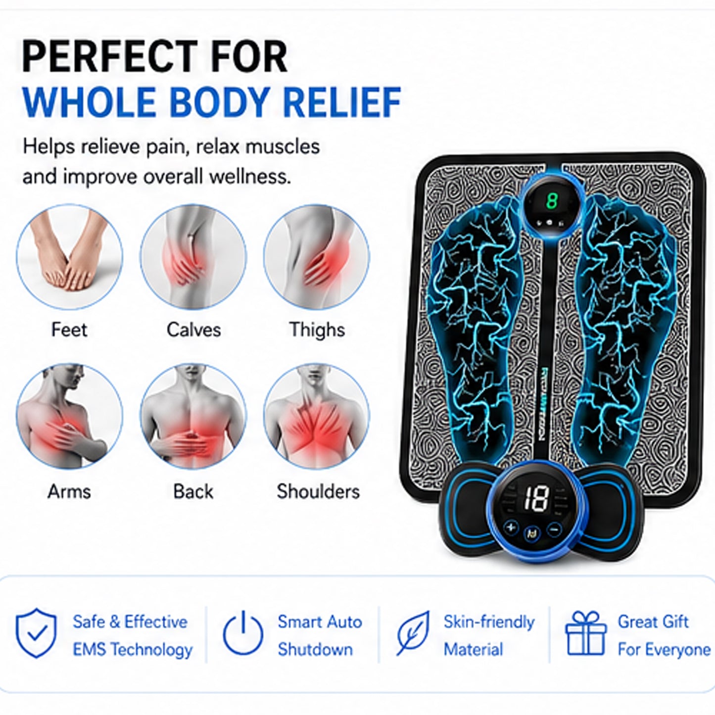 EMS Foot & Body Massager Mat with Digital Controller