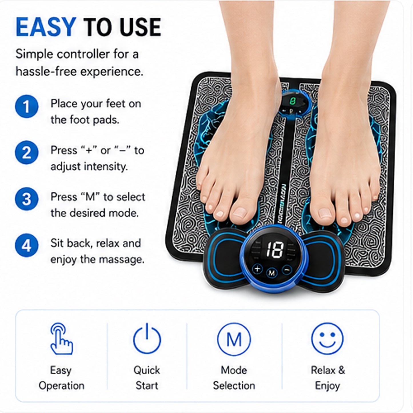 EMS Foot & Body Massager Mat with Digital Controller